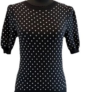 Loft Women's Short Sleeve Black & White Polka Dot 100% Cotton Top, Size XS